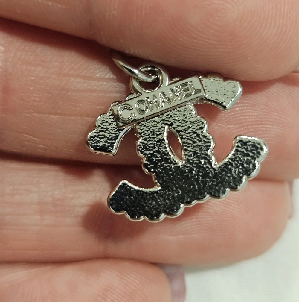 Chanel Stamped Silver Iridescent Crystal Replacement Pull On Bag Charm